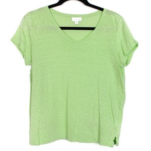 J.Jill Medium Green Linen Short Sleeve Shirt Top